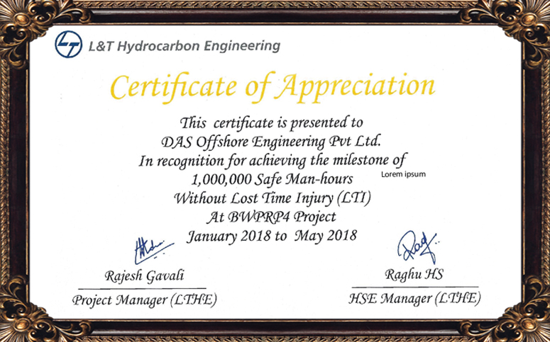 Certificate of Appreciation - BWPRP4 Project
