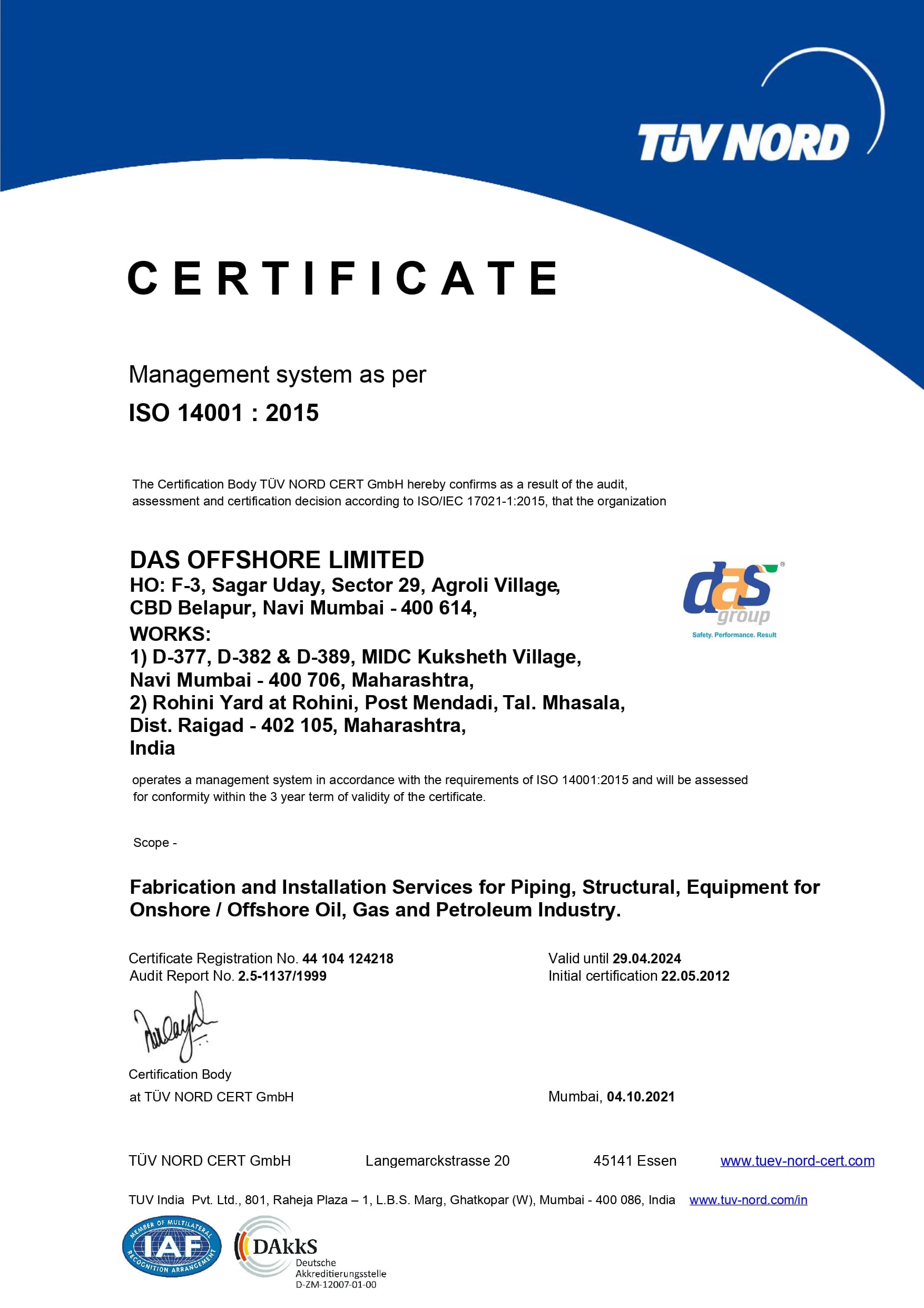 Management system as per ISO 14001 : 2015